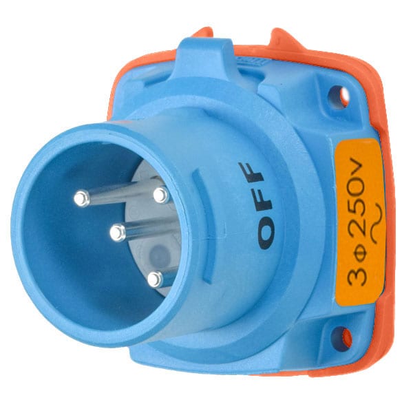 Pin & Sleeve Inlet, 20 A, 250V AC, Three Phase, 3 Pole, Screw Terminals Wire Connection Type Blue